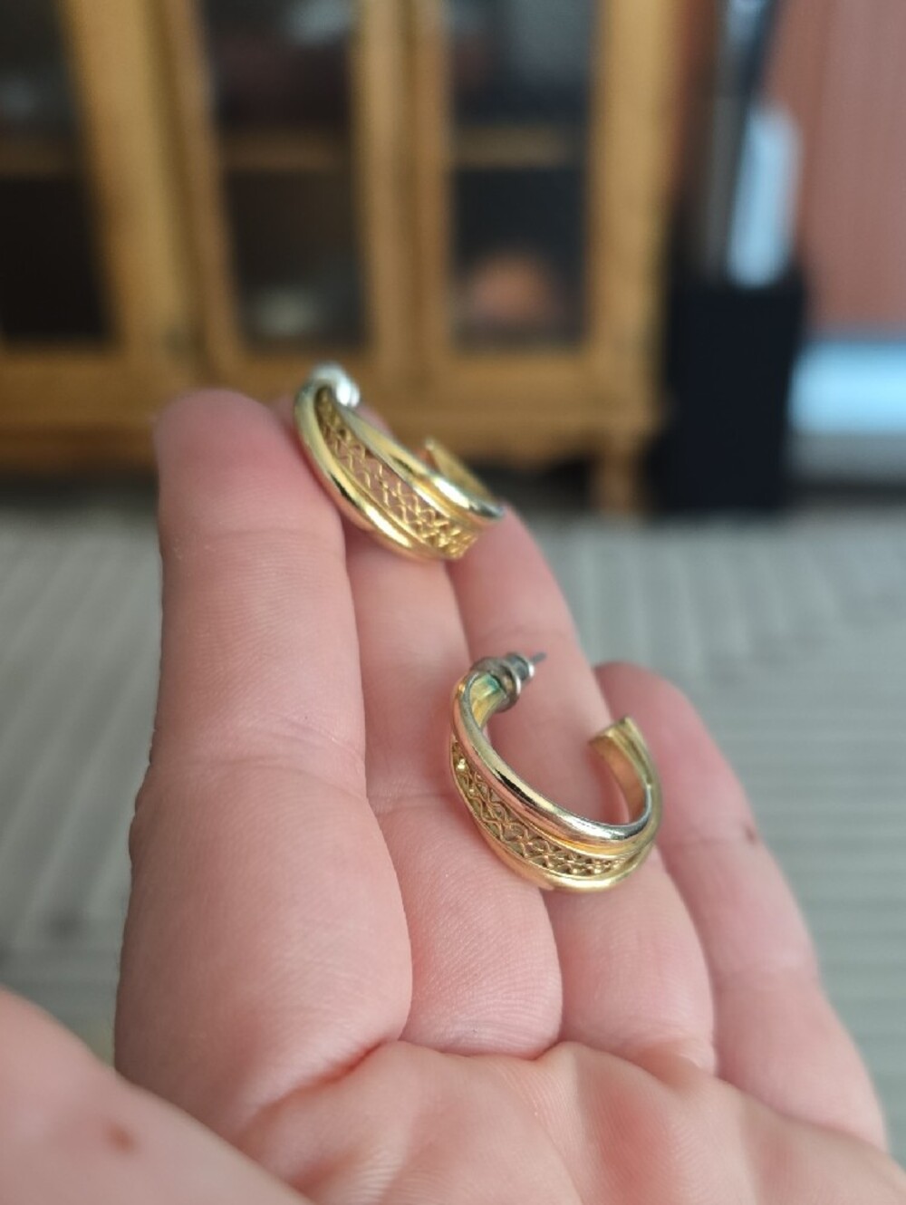 Gold Braided Detail Half Hoop Earrings - Women's Jewelry - Picture 5 of 9